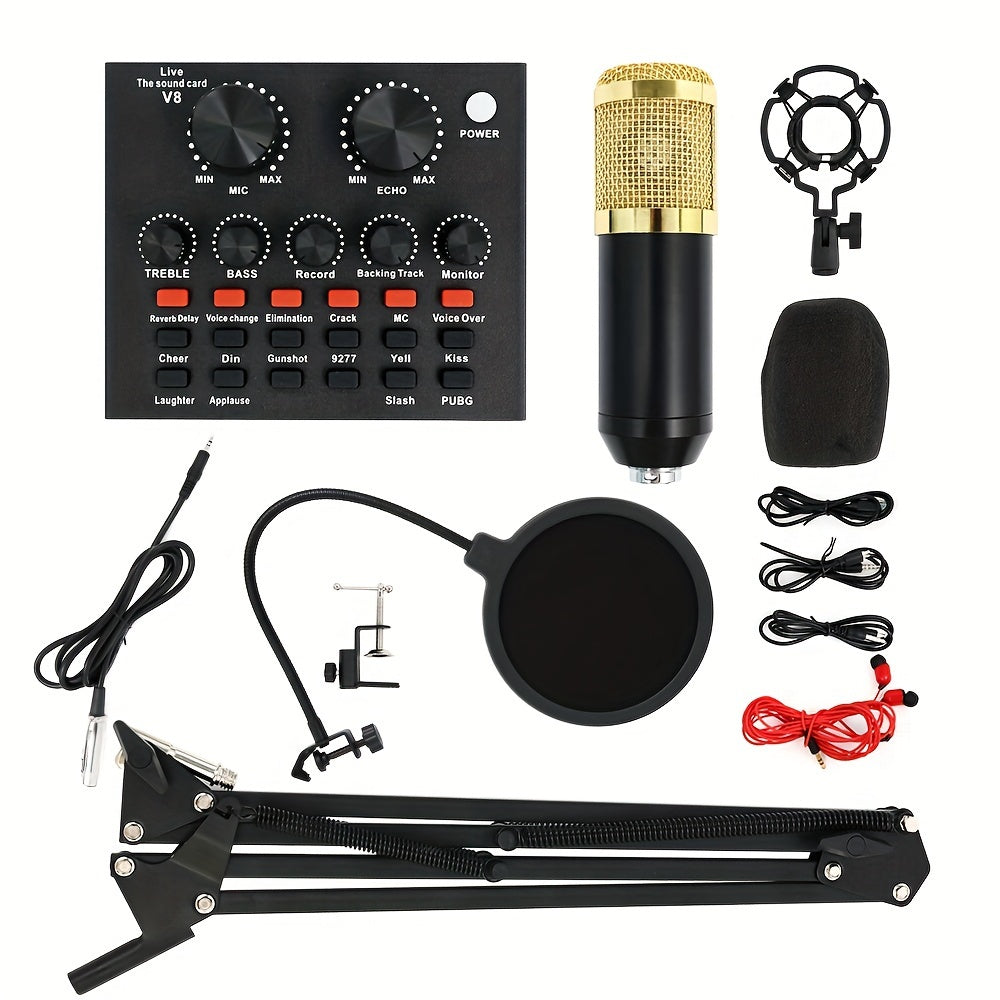 Large Diaphragm Condenser Microphone Bundle: Premium XLR Podcast with Live Sound Card for Studio Recording & Broadcasting