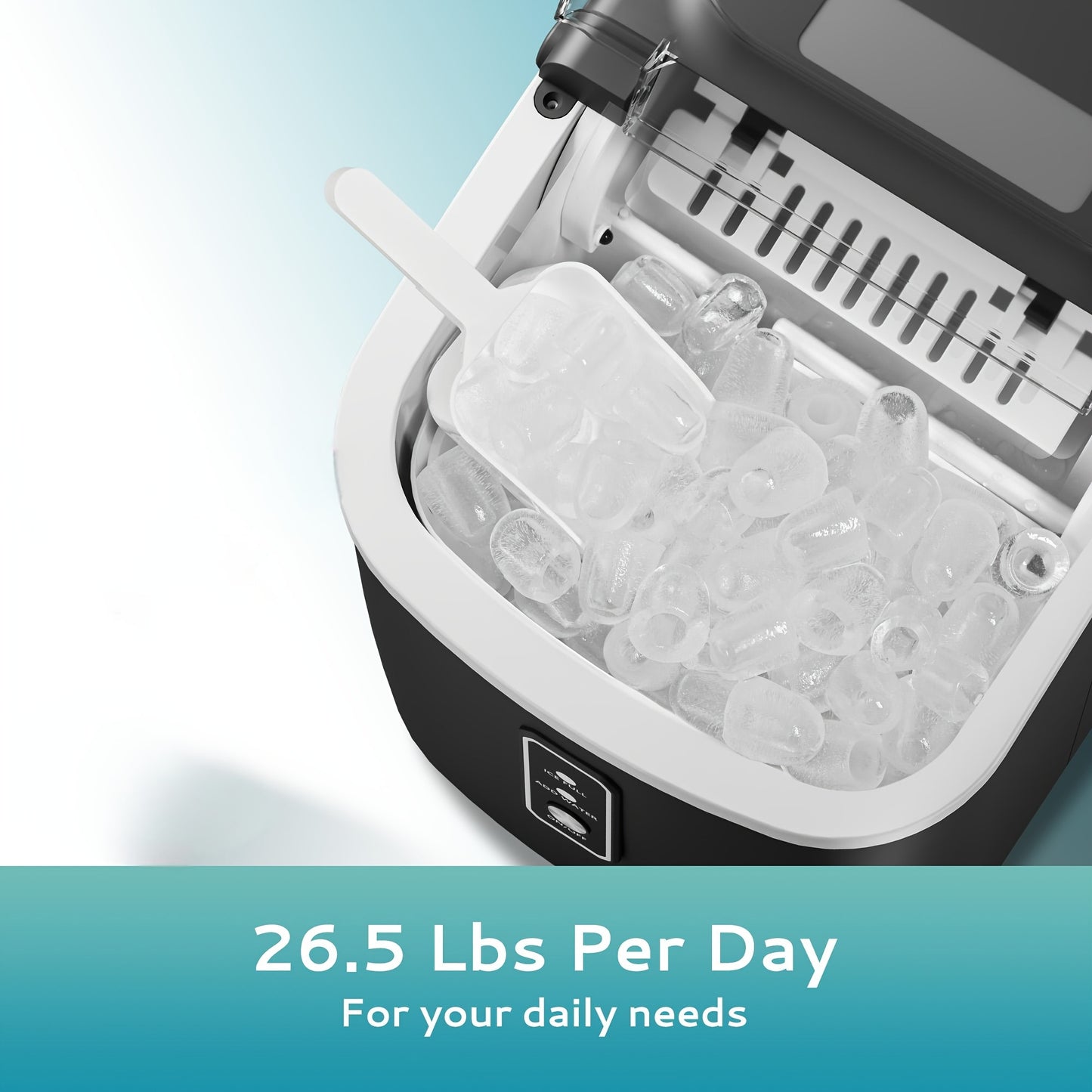 Countertop Ice Maker Machine with Handle, 26.5lbs/24H Capacity,
