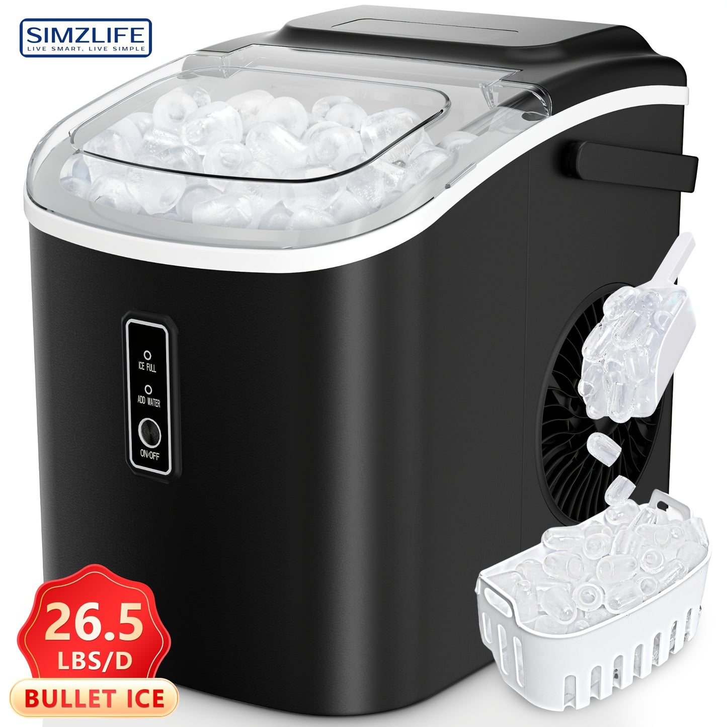 Countertop Ice Maker Machine with Handle, 26.5lbs/24H Capacity,
