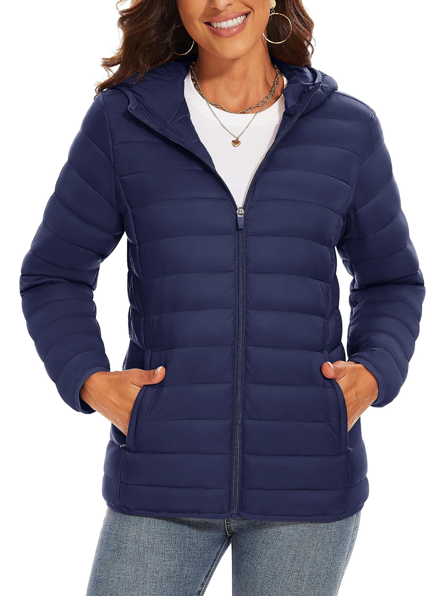 4 Pockets Water Resistant Women's Hooded Puffer Jackets