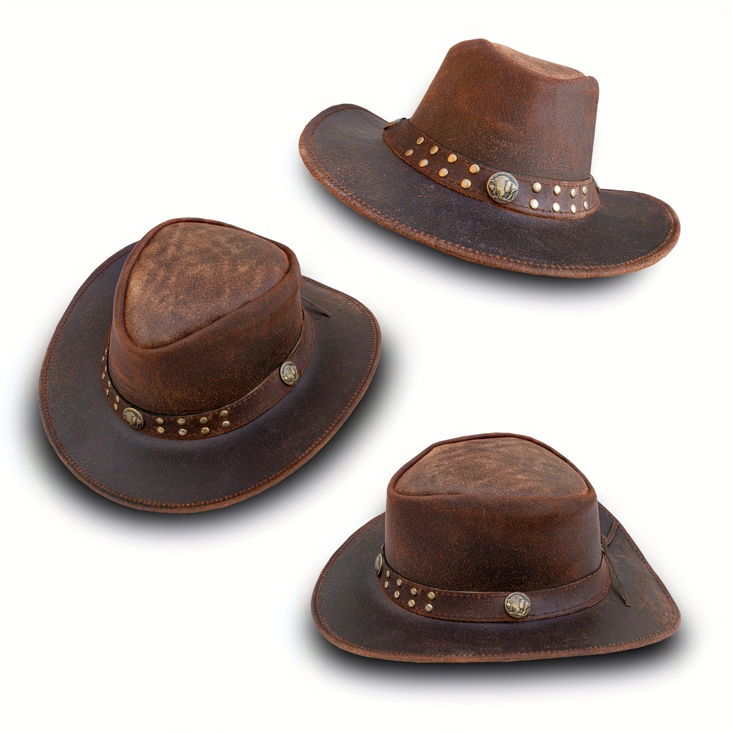 Leather Cowboy Western Hat For Men Woman Studded Steampunk Hat Deadman Top Hat