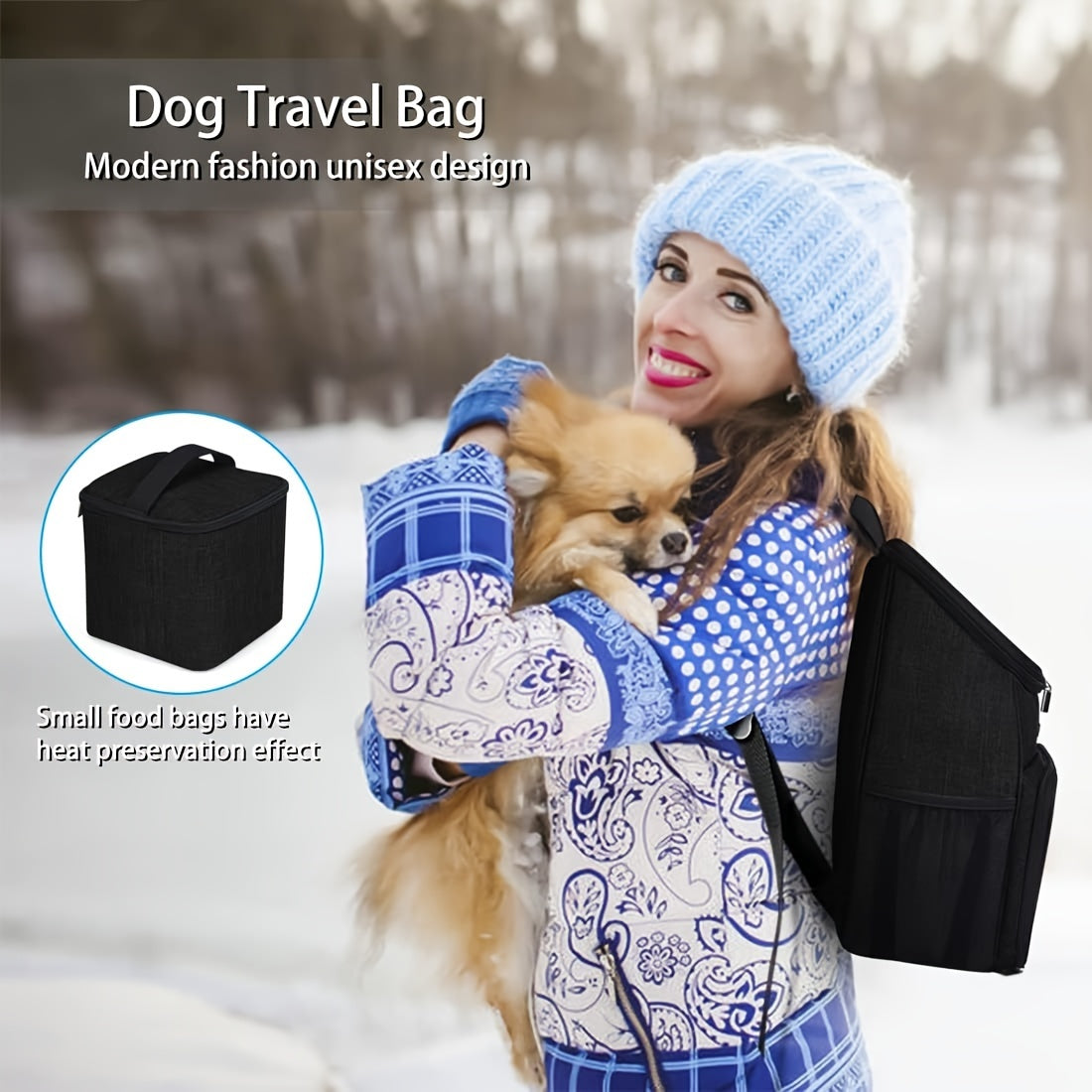 Pet Travel Bag, Double-Layer Backpack Pet With 2 Silicone Collapsible Bowls And 2 Food Baskets