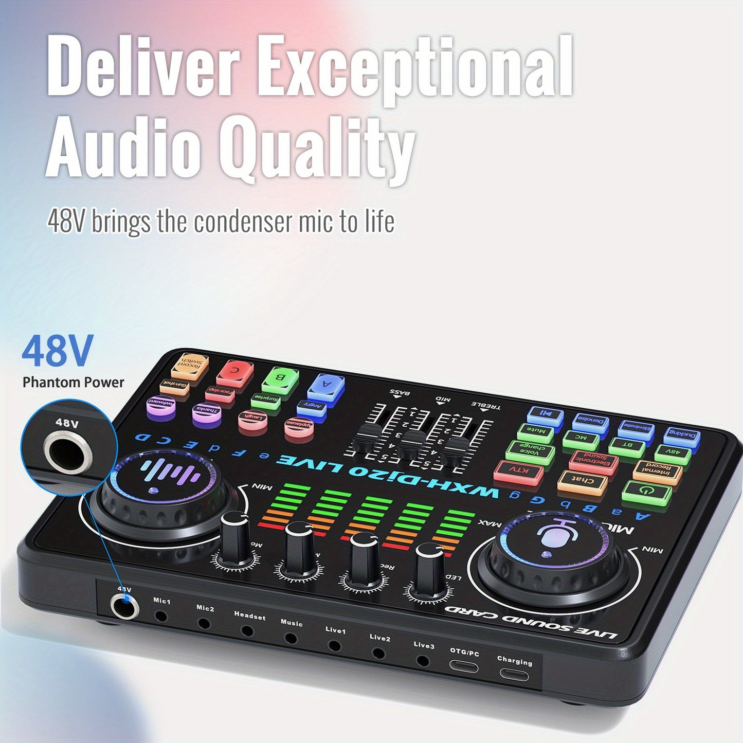 Large Diaphragm Condenser Microphone Bundle: Premium XLR Podcast with Live Sound Card for Studio Recording & Broadcasting