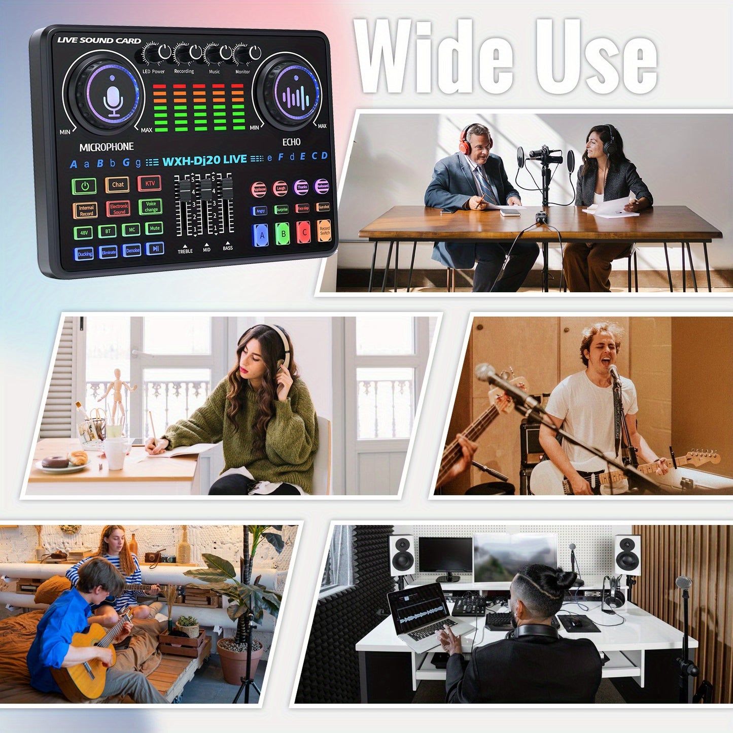 Large Diaphragm Condenser Microphone Bundle: Premium XLR Podcast with Live Sound Card for Studio Recording & Broadcasting