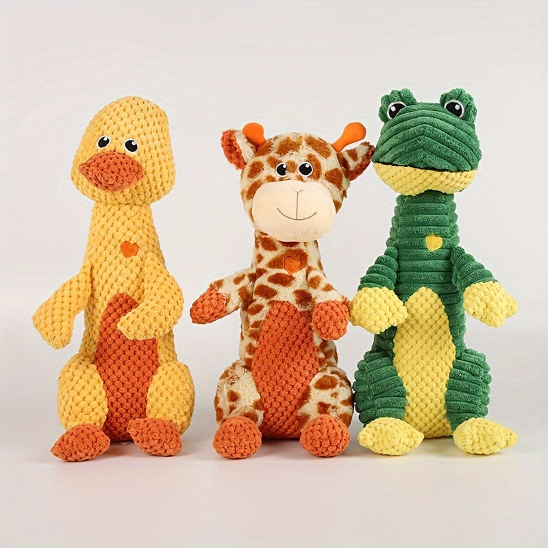 Plush Dog Toothbrush Set with 3pcs Squeaky Toys Duck Frog Deer Plush Pet Toy - Promote Dental Health and Entertainment .