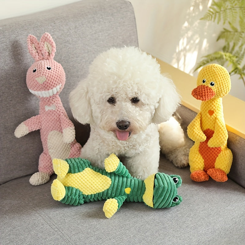 Plush Dog Toothbrush Set with 3pcs Squeaky Toys Duck Frog Deer Plush Pet Toy - Promote Dental Health and Entertainment .