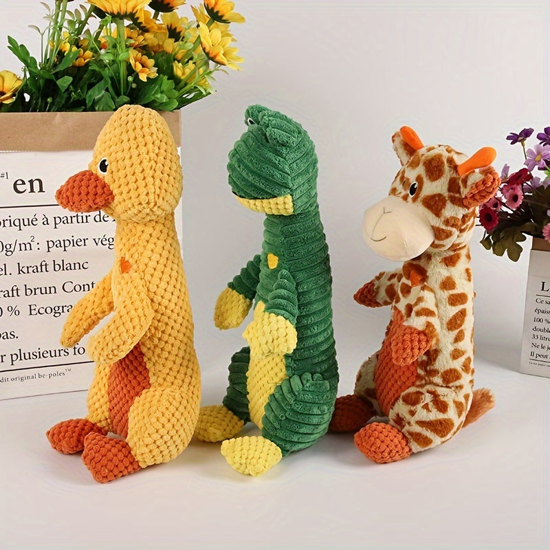 Plush Dog Toothbrush Set with 3pcs Squeaky Toys Duck Frog Deer Plush Pet Toy - Promote Dental Health and Entertainment .