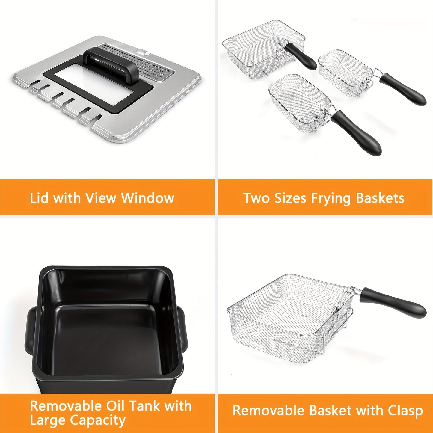 Stainless Steel Electric Deep Fryer - 5.3QT/21-Cup Triple Basket