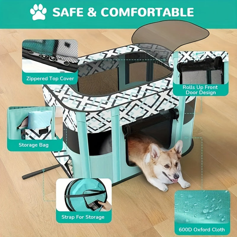 Extra-Large Portable Pet Playpen with Storage Bag - Collapsible Oxford Fabric Enclosure for Dogs, Puppies, Cats & Small Animals