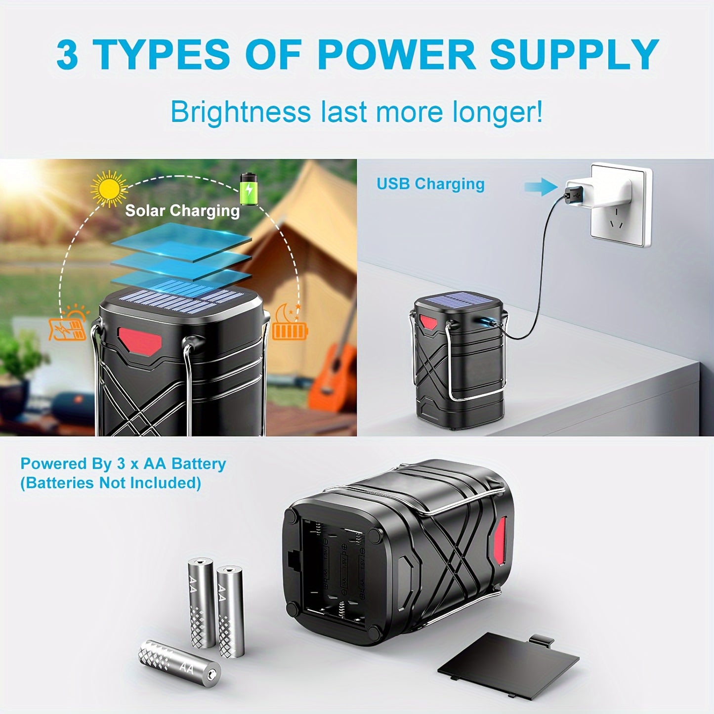 4 Pack Rechargeable Solar, AA Battery and USB Cable for Emergency, Power Outage, Hurricane Supplies