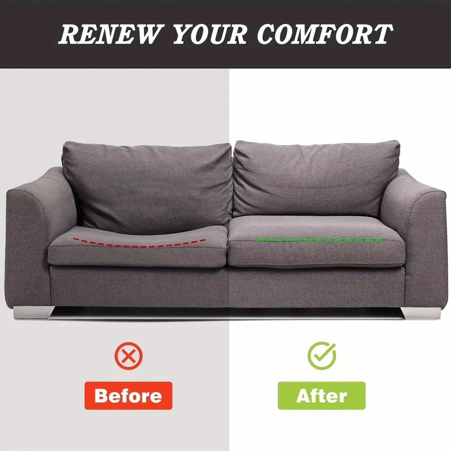 3Pcs Balck Couch Cushions Support For Sagging Seat 20"X 20"Insert Pads