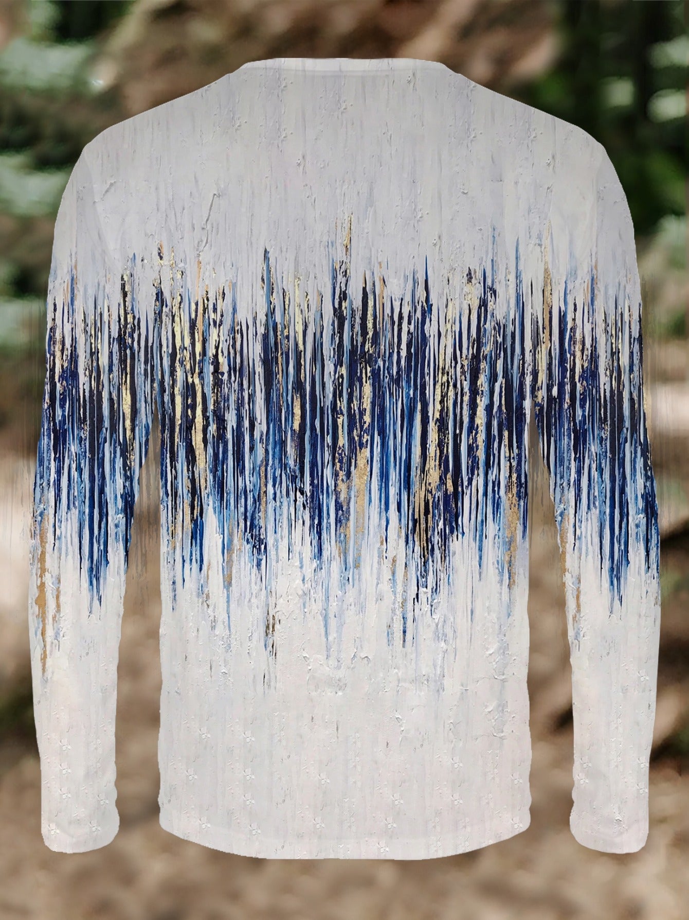 Women's Blue And Gold Abstract Print Long Sleeve Casual T-Shirt .