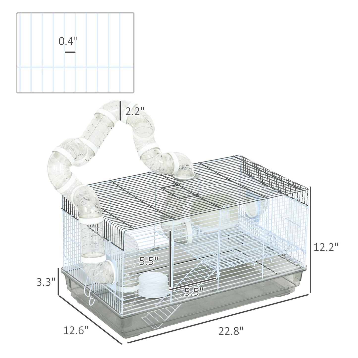 Hamster Cage, 2 Levels Gerbil Cage, Small Animal Cage with Tubes and Tunnels and Exercise Wheel.
