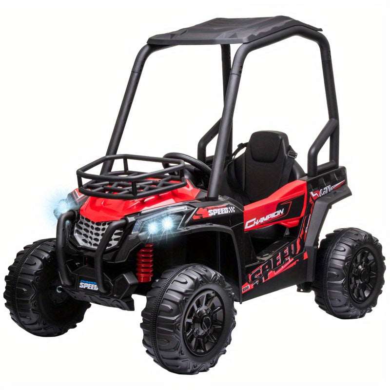 Durable 12V Dual Motor Red UTV Toy for Youngsters with Headlights, MP3, USB, Remote Control