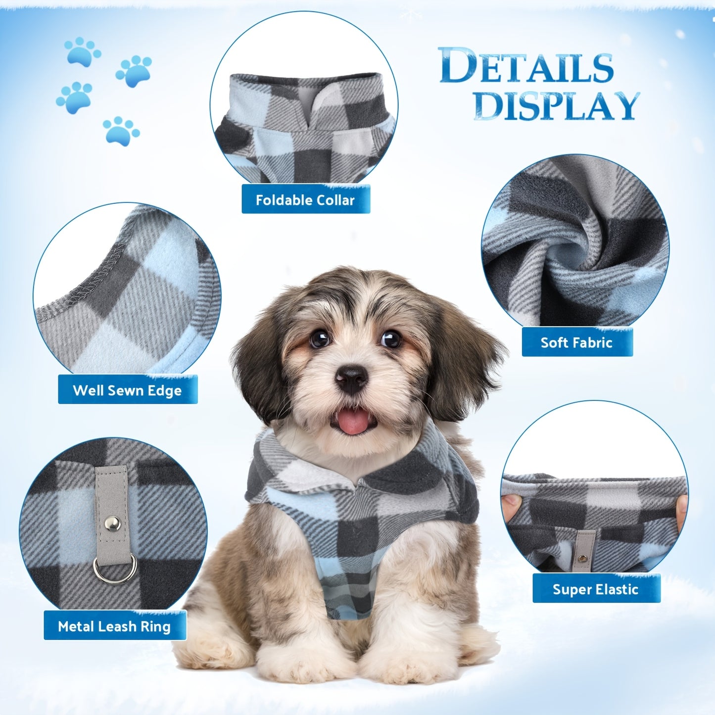 4pcs Winter Fabric Dog Sweater with Leash Ring Soft Fleece Vest