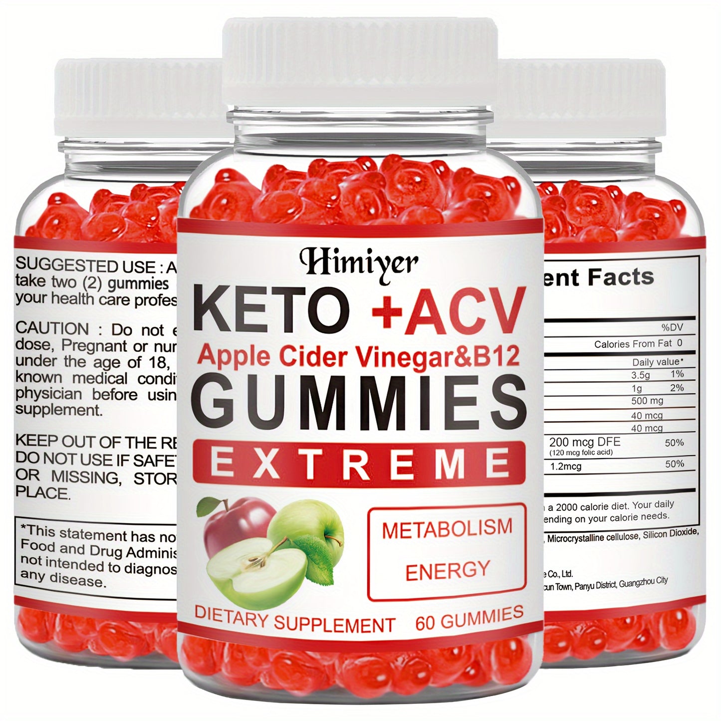 5pcs Keto Gummies with ACV, B12 & B6, Metabolism Boosting Multivitamin .