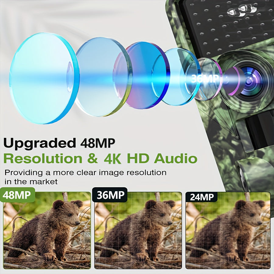 4K Ultra HD Trail Camera, 48MP with No Glow Night Vision, Motion Sensor, Tree Mount,, Audio & Motion Alerts, Infrared Sensor, Battery Powered, Outdoor Wildlife Monitoring(4K-48MP, 2K-28MP), Gift for Men