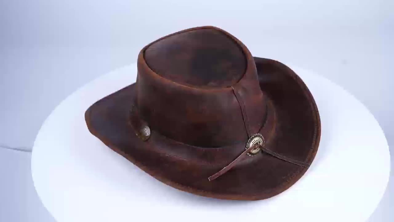 Leather Cowboy Western Hat For Men Woman Studded Steampunk Hat Deadman Top Hat