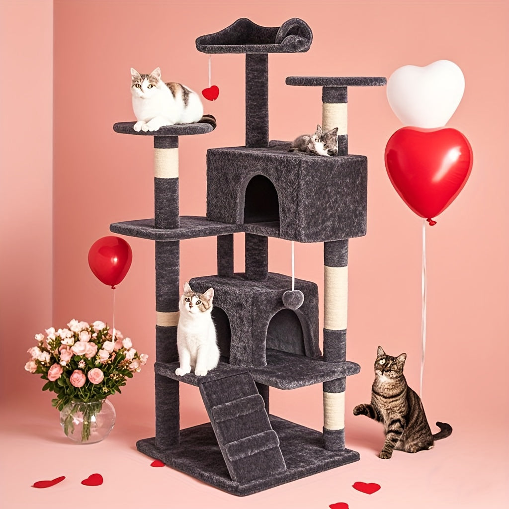54in Tall Multi-Level Cat Tree Tower for Cats, Kitty Play House with Sisal Scratching Post.