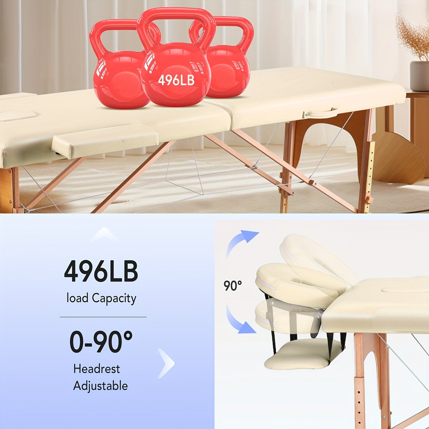 Luxury Portable Massage Table with Adjustable Height (24-35in)