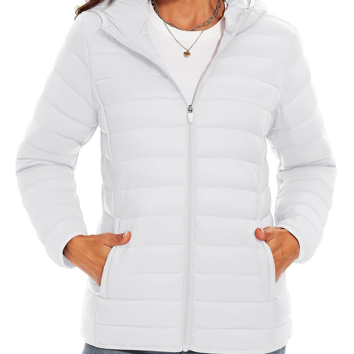4 Pockets Water Resistant Women's Hooded Puffer Jackets