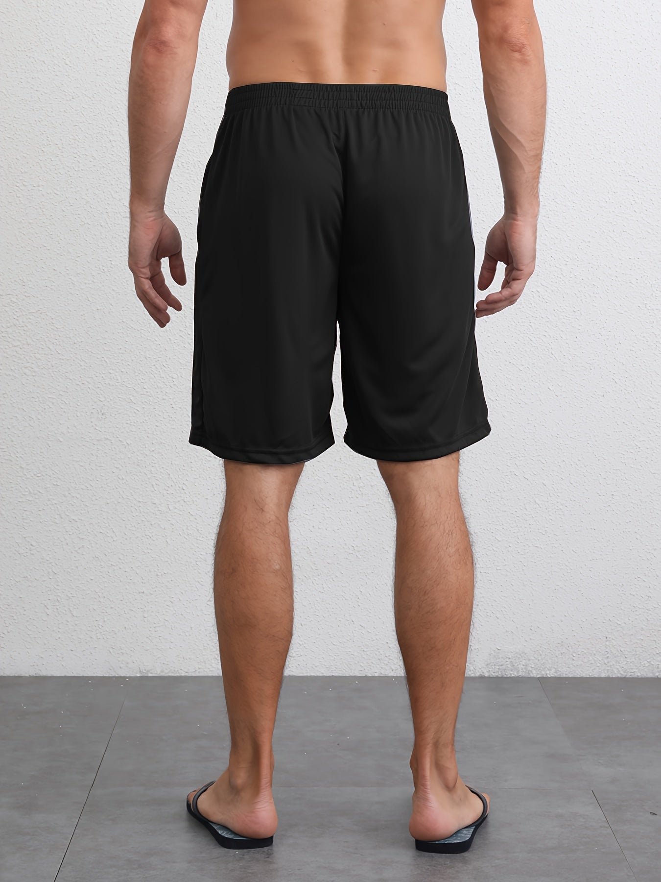 5pcs Men's Polyester Sports Shorts, Loose Fit with Zip Pockets,, Quick Dry