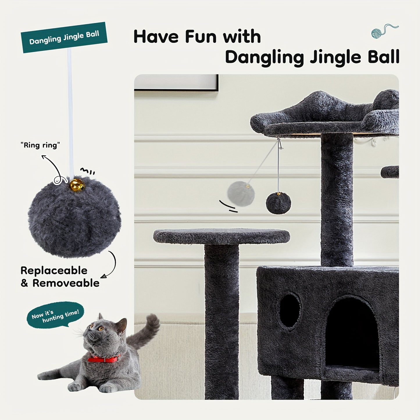 54in Tall Multi-Level Cat Tree Tower for Cats, Kitty Play House with Sisal Scratching Post.
