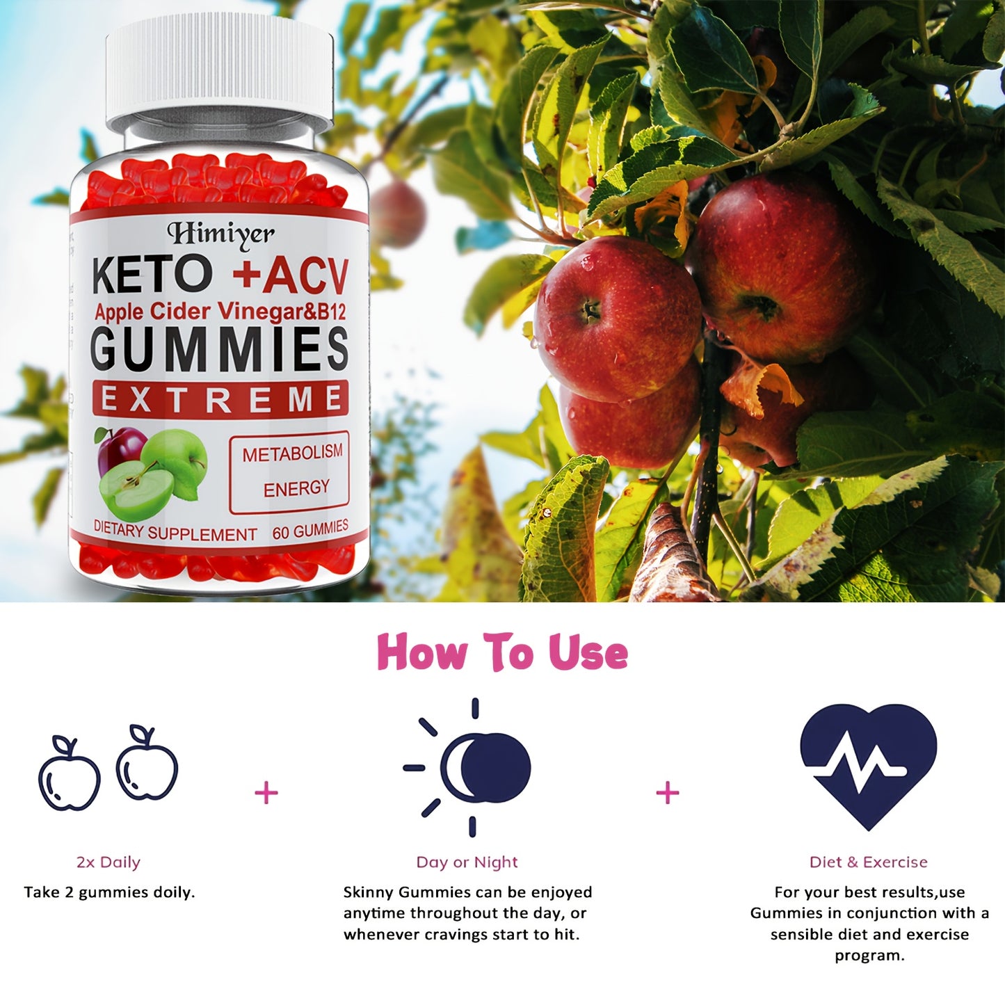 5pcs Keto Gummies with ACV, B12 & B6, Metabolism Boosting Multivitamin .
