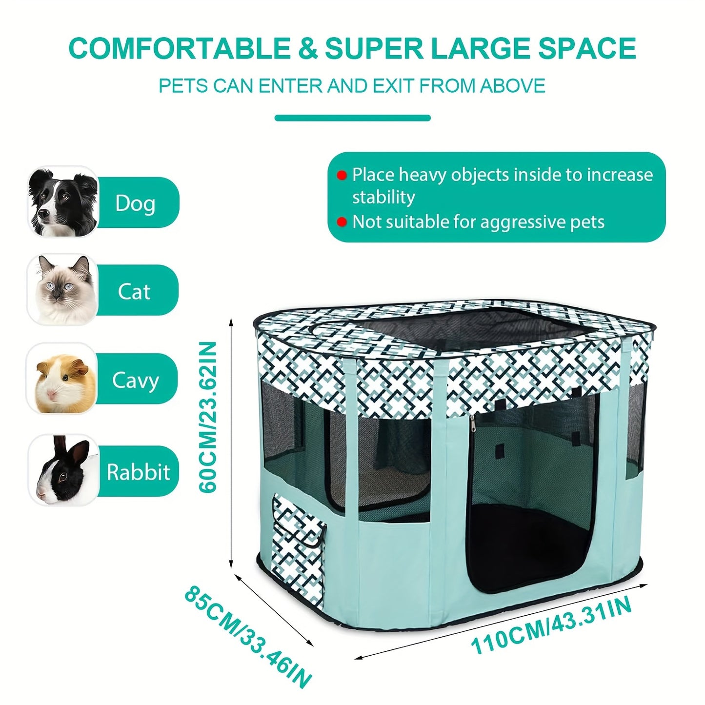 Extra-Large Portable Pet Playpen with Storage Bag - Collapsible Oxford Fabric Enclosure for Dogs, Puppies, Cats & Small Animals