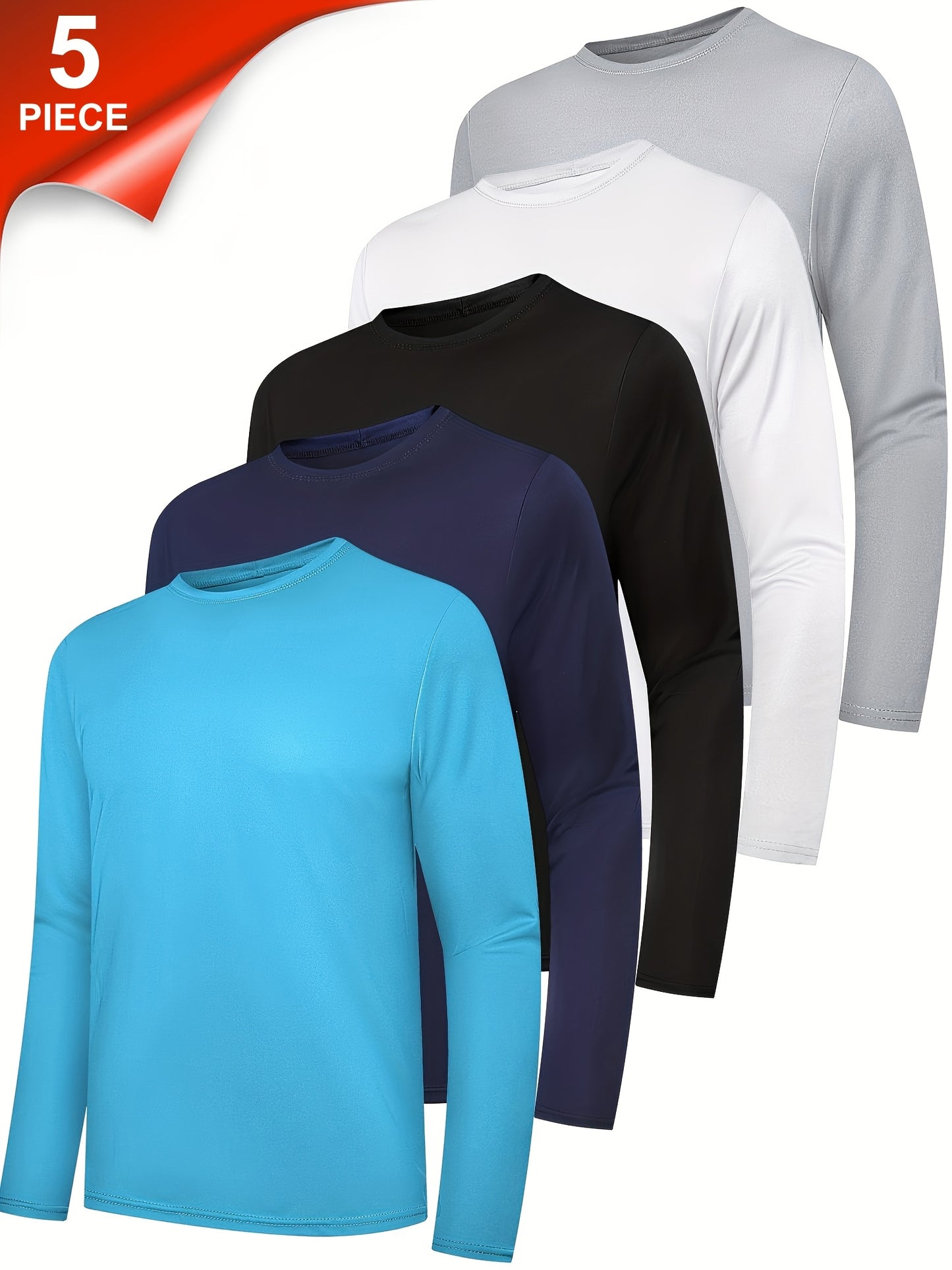 5 Pack Moisture Wicking Long Sleeve Tee Shirts for Men