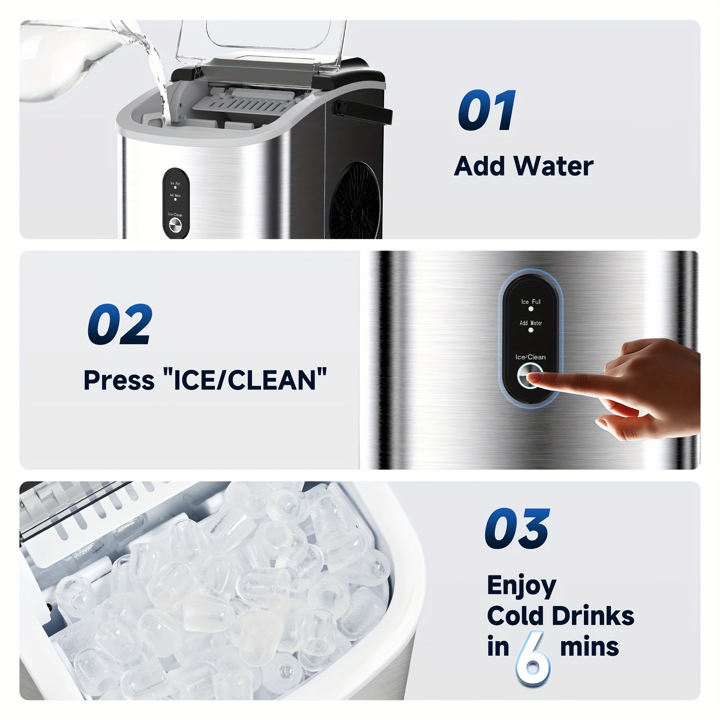 Countertop Ice Maker Machine with Handle, 26.5lbs/24H Capacity,