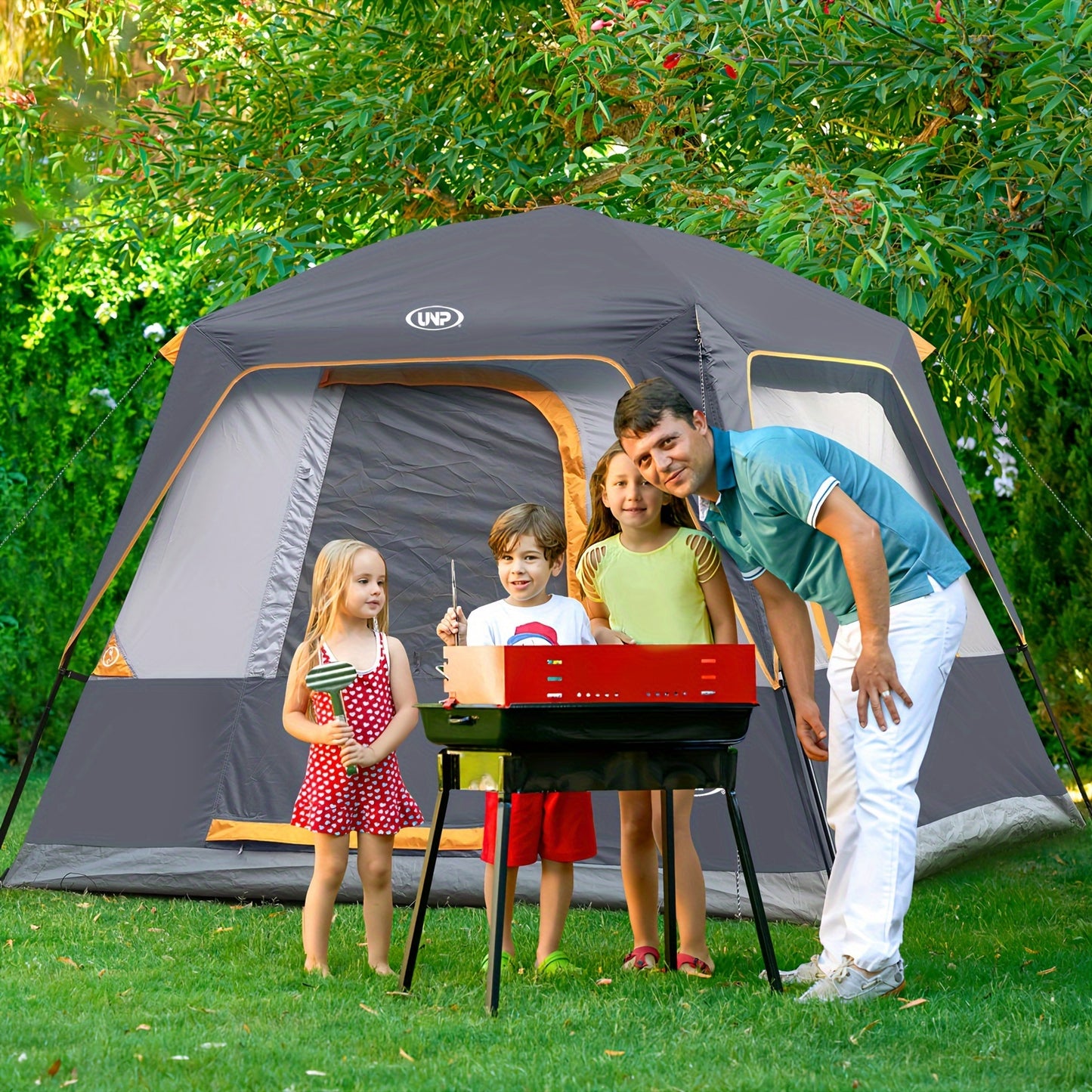[4-Person Waterproof Camping Tent Easy Set Up, with Top Rainfly