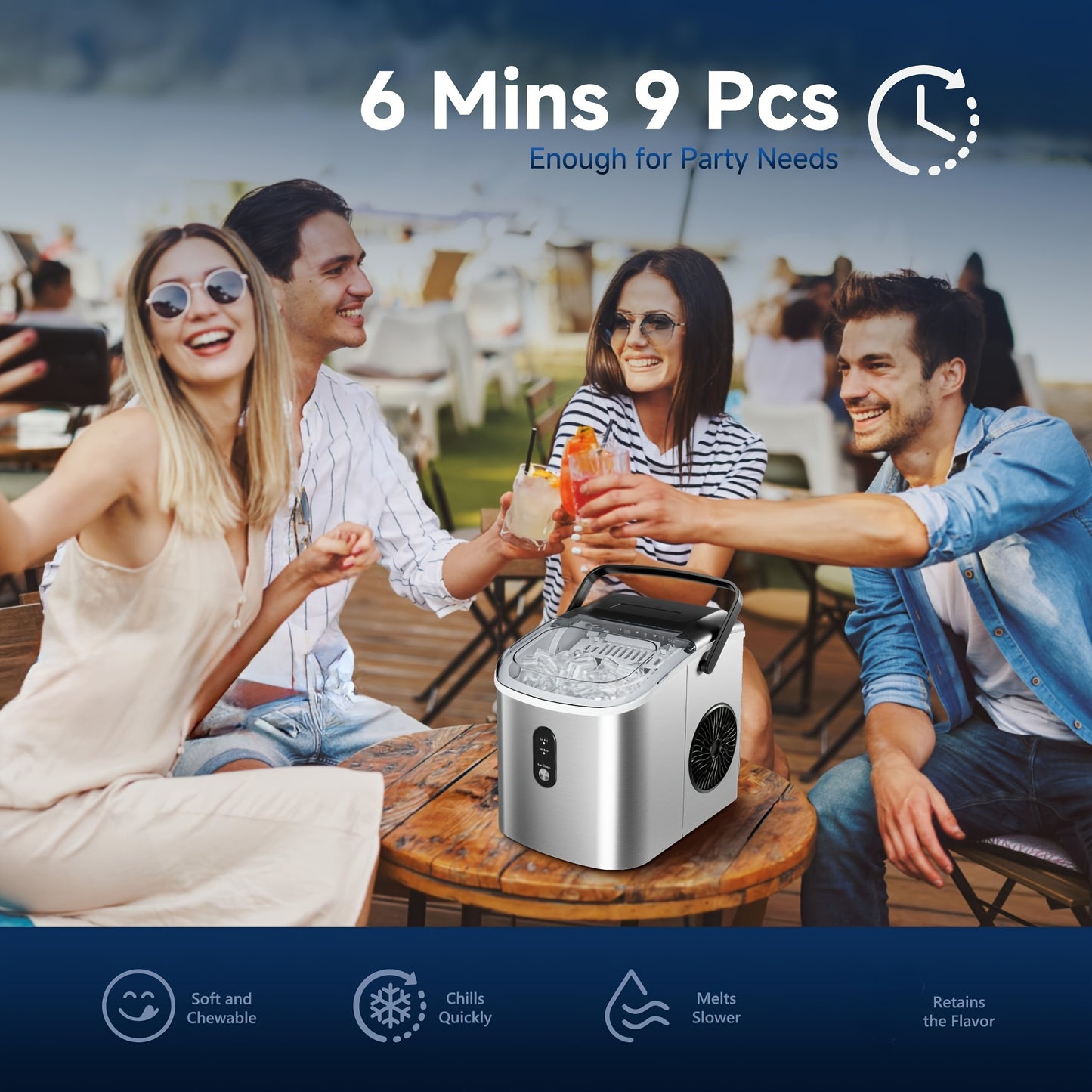 Countertop Ice Maker Machine with Handle, 26.5lbs/24H Capacity,