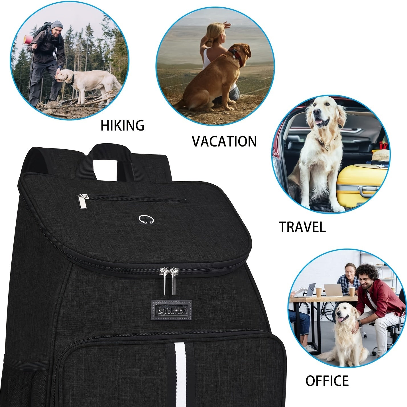 Pet Travel Bag, Double-Layer Backpack Pet With 2 Silicone Collapsible Bowls And 2 Food Baskets