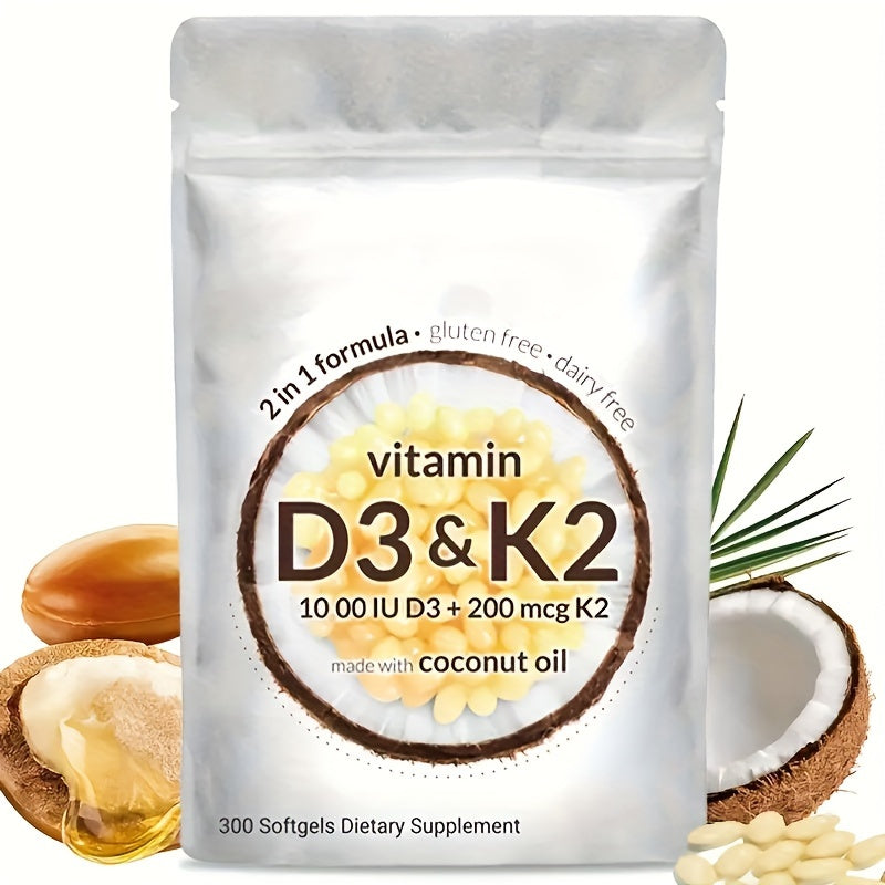 Vitamin D3 & K2 Supplement Soft Capsules, 300 Capsules, 1 Capsule Per Day