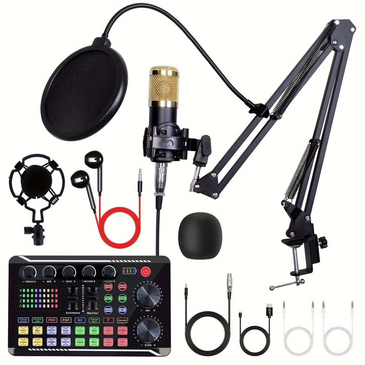 Large Diaphragm Condenser Microphone Bundle: Premium XLR Podcast with Live Sound Card for Studio Recording & Broadcasting