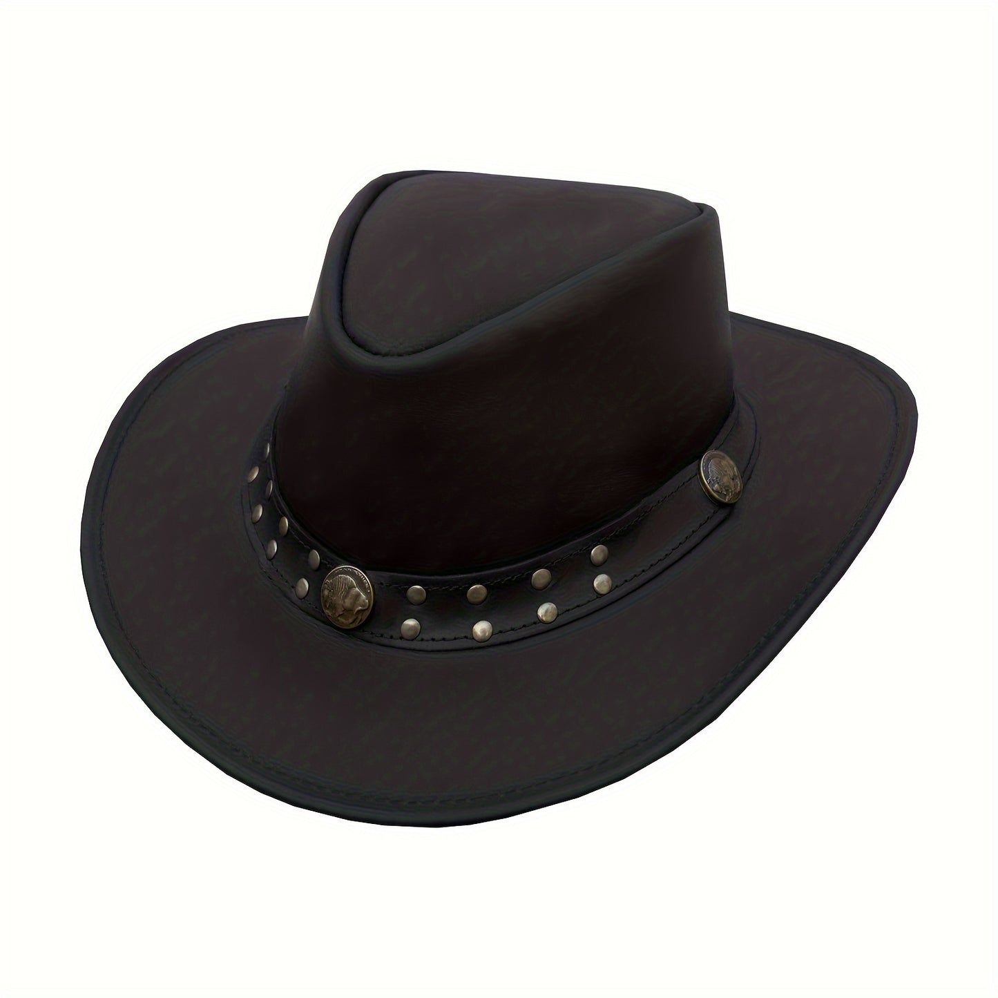Leather Cowboy Western Hat For Men Woman Studded Steampunk Hat Deadman Top Hat