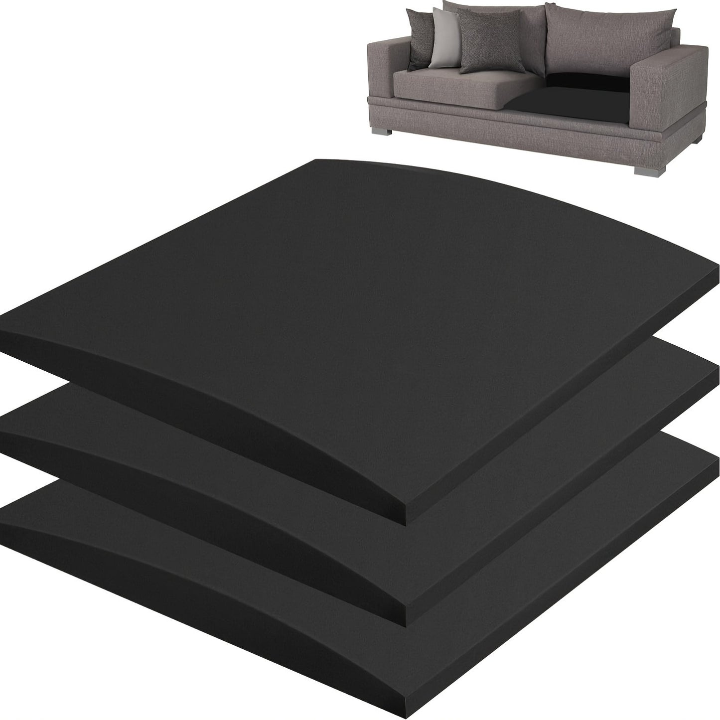 3Pcs Balck Couch Cushions Support For Sagging Seat 20"X 20"Insert Pads
