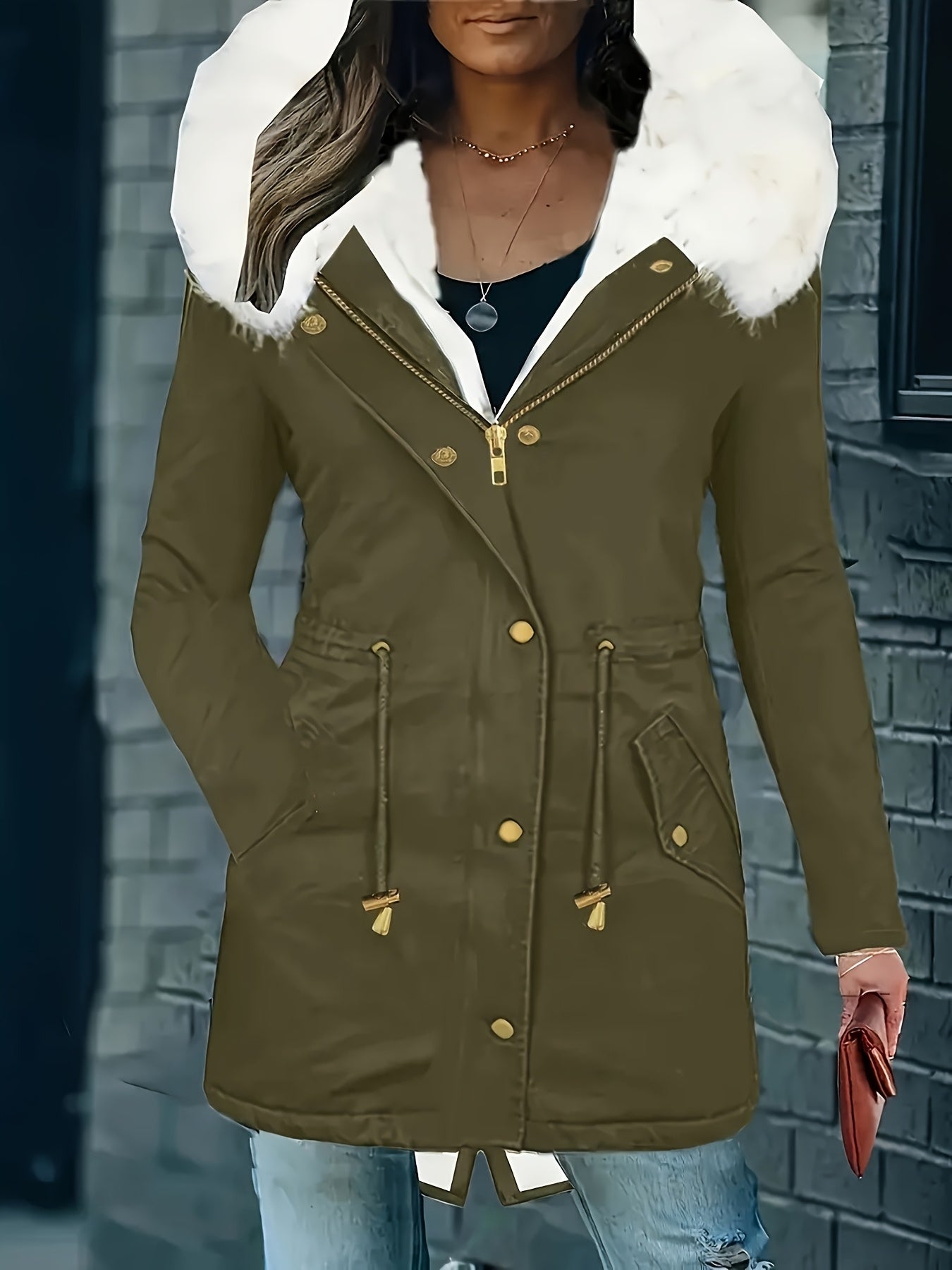 Winter Faux Fur Hooded Parka Coat