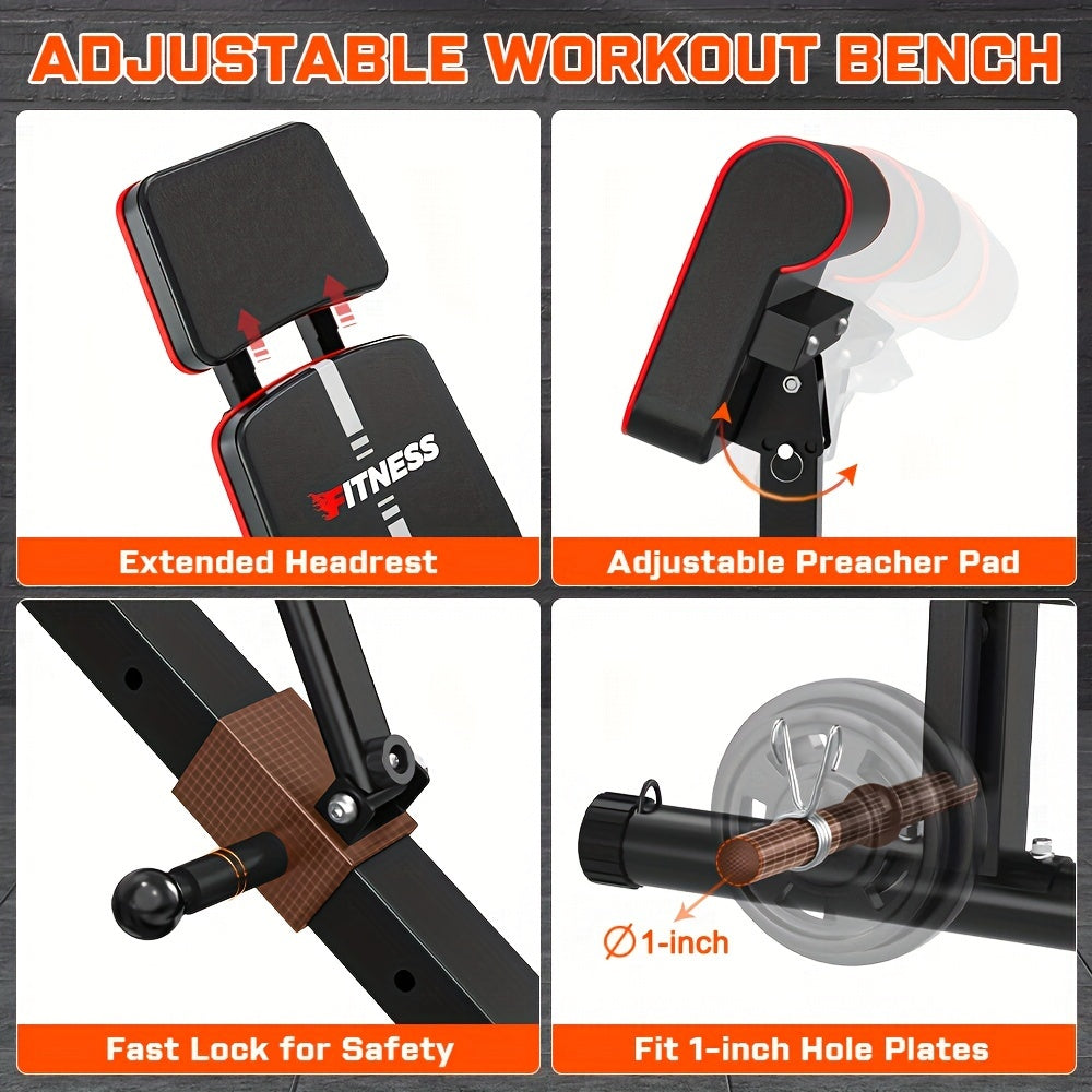Adjustable Weight Bench - Foldable Incline Decline Utility Workout Bench for Full Body Exercise