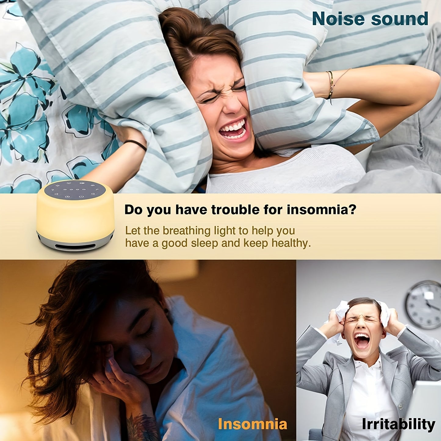 Portable White Sound Machine with 7 Color Night Lights, 24 Soothing Sounds, Timer