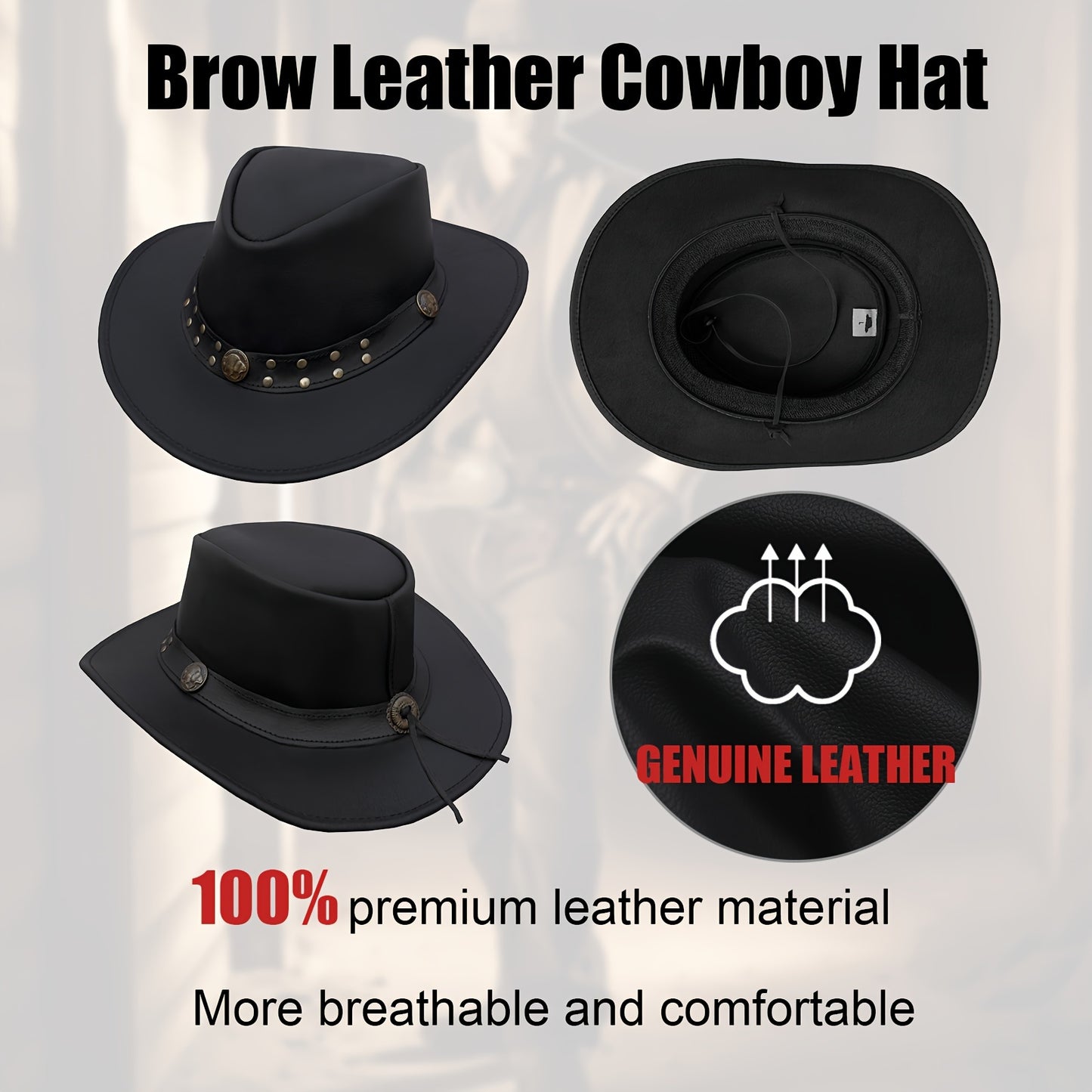 Leather Cowboy Western Hat For Men Woman Studded Steampunk Hat Deadman Top Hat