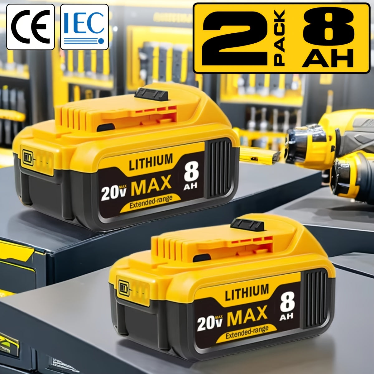 1/2/4pcs 8.0Ah 20V Lithium Ion Battery Replacement For Dewalt 20v Battery Compatible With Dewalt 20V Battery DCB206 DCB204 DCB200 DCB180 Series