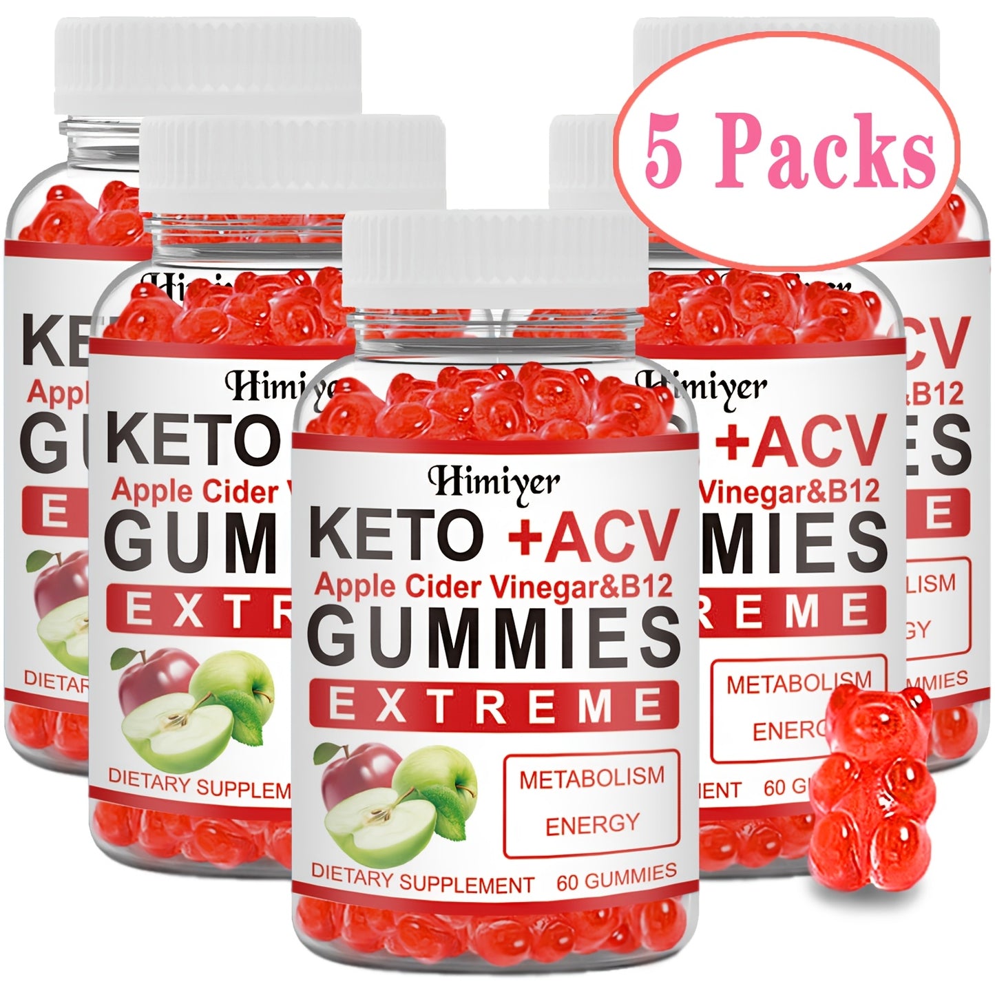 5pcs Keto Gummies with ACV, B12 & B6, Metabolism Boosting Multivitamin .