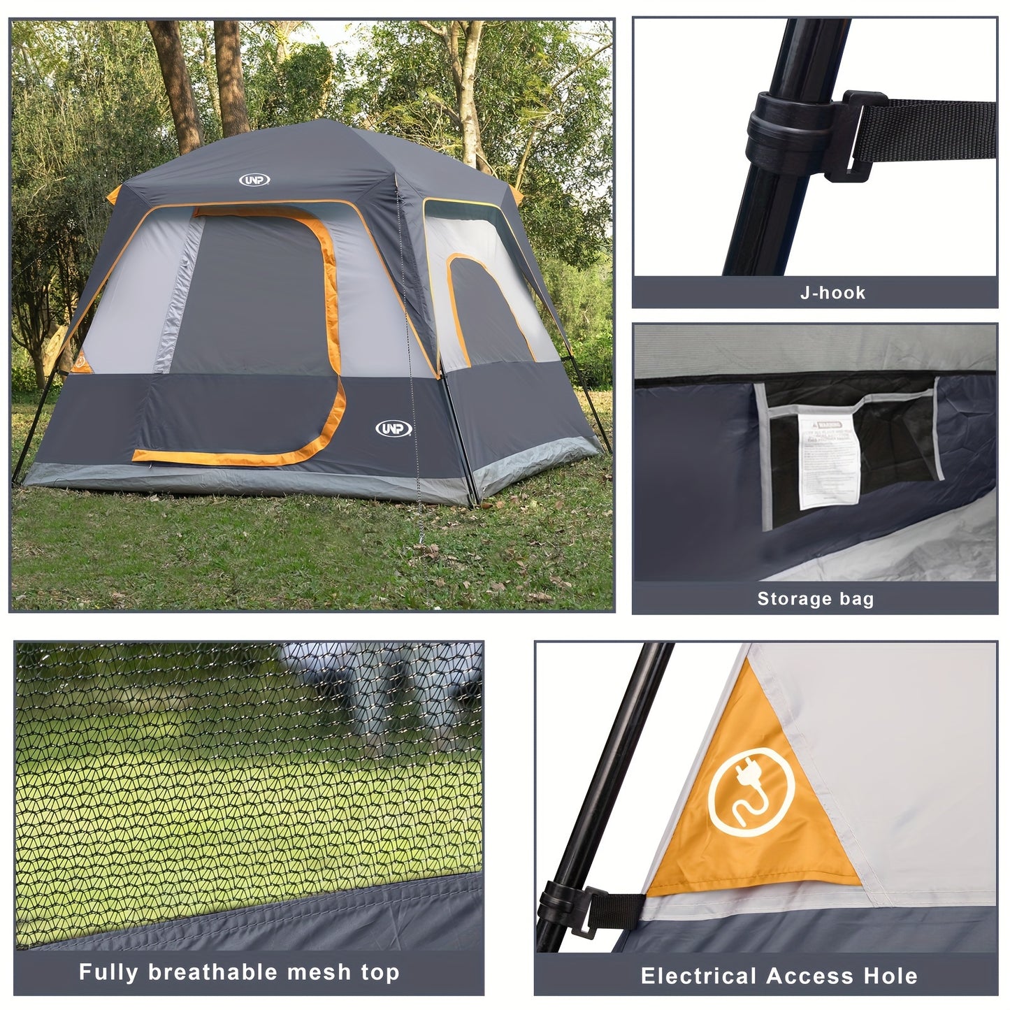 [4-Person Waterproof Camping Tent Easy Set Up, with Top Rainfly