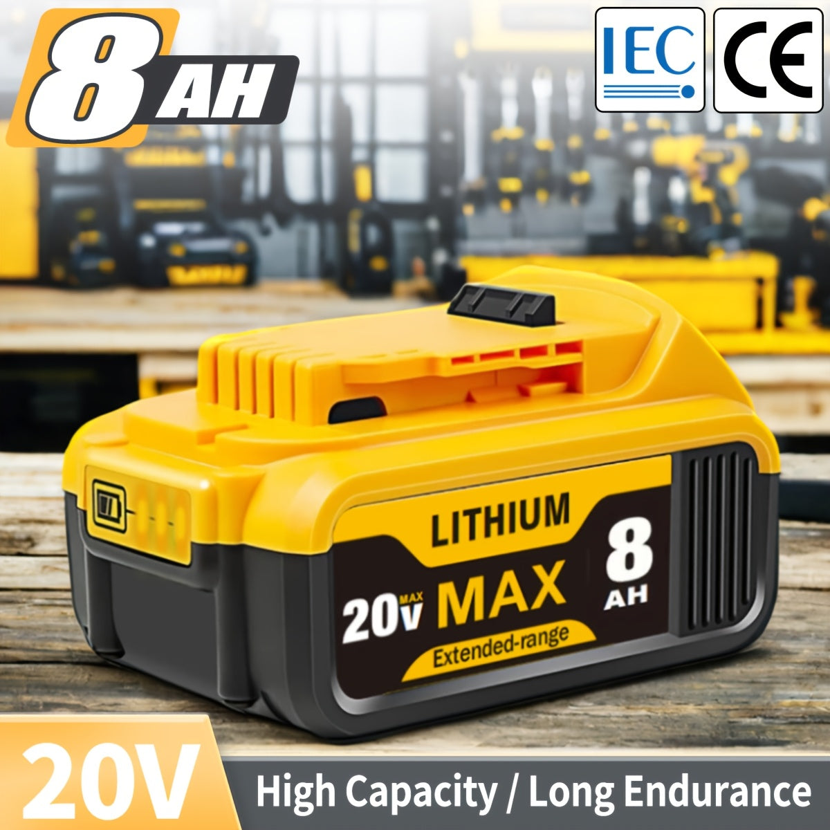 1/2/4pcs 8.0Ah 20V Lithium Ion Battery Replacement For Dewalt 20v Battery Compatible With Dewalt 20V Battery DCB206 DCB204 DCB200 DCB180 Series