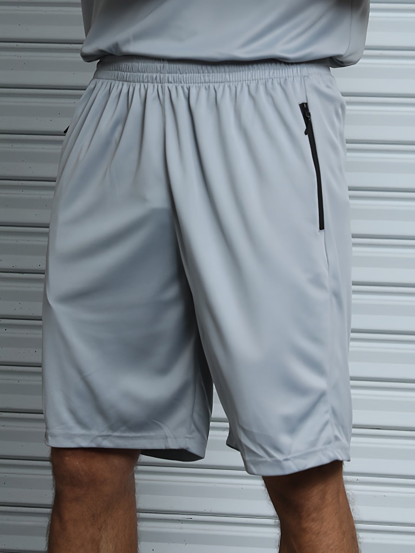5pcs Men's Polyester Sports Shorts, Loose Fit with Zip Pockets,, Quick Dry