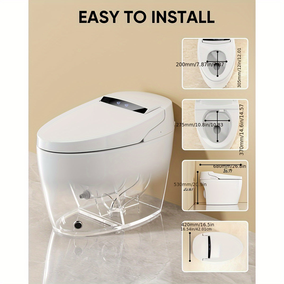 Heated Luxury Smart Toilet with LED Display, Foot Sensor Operation, Warm Water Sprayer and Dryer, Bidet Seat