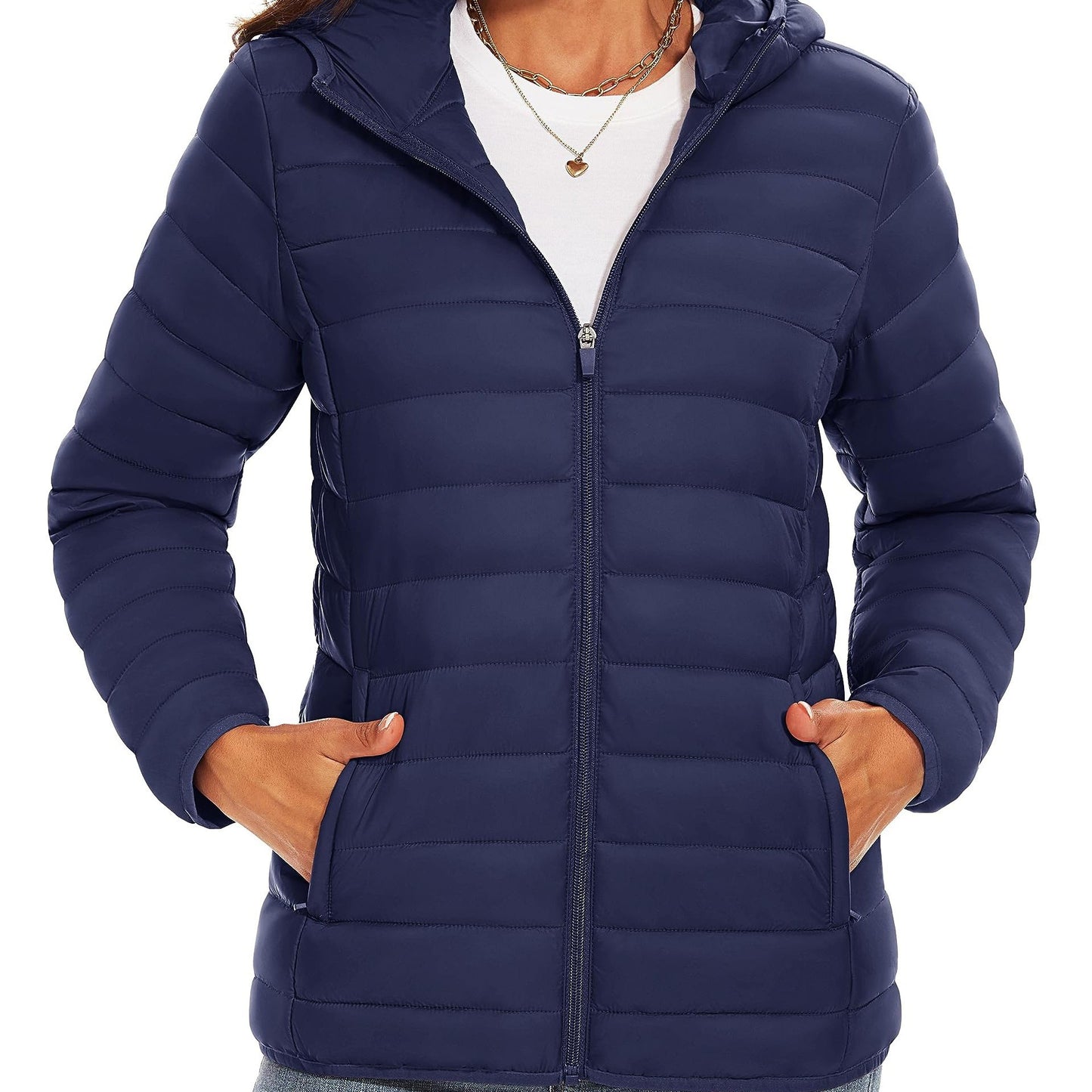 4 Pockets Water Resistant Women's Hooded Puffer Jackets