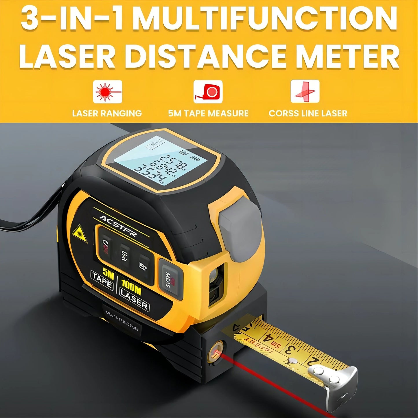 High Precision 3 In 1 Digital Laser Rangefinder - 1pc Steel Tape Measure